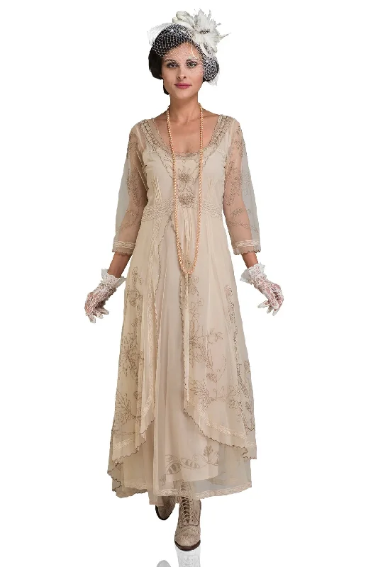 sheer sleeve evening gown-Downton Abbey Tea Party Gown in Pearl by Nataya