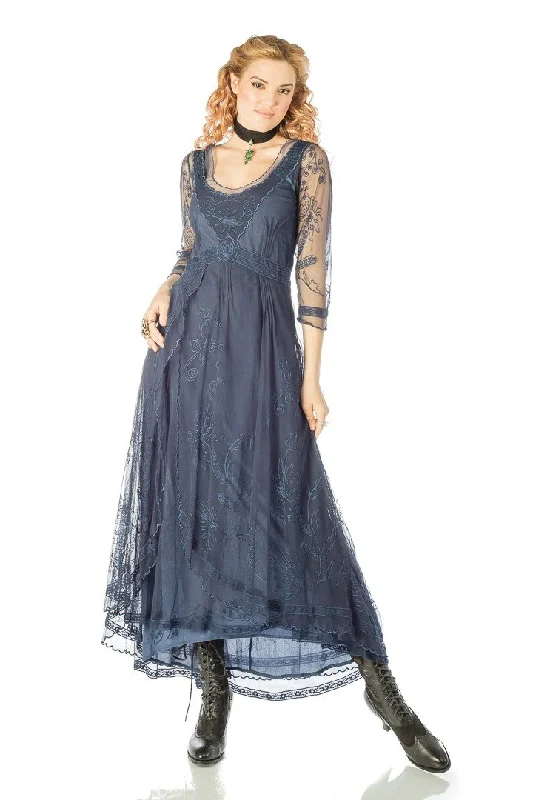 high neck formal evening gown-Downton Abbey Tea Party Gown in Royal Blue by Nataya