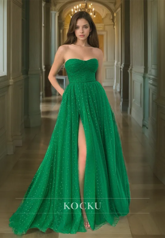 jewel neckline evening dress-A-Line Sweetheart Sleeveless Floor-Length Lace Prom Dress with Pleated Evening Party Dress