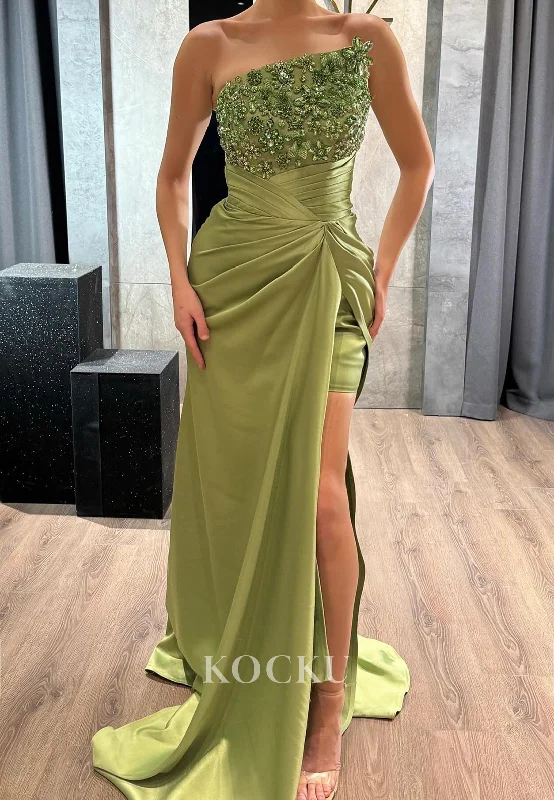 evening dress with sequins-L3089 - Couture & Ornate Off-Shoulder Sleeveless Ruched Evening Party Prom Dress With Sequined