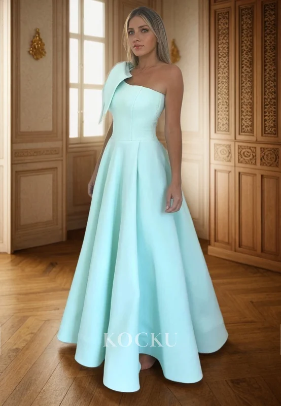 evening dress for prom-L3109 - Classic & Timeless One Shoulder Sleeveless A-Line Satin Evening Party Prom Dress