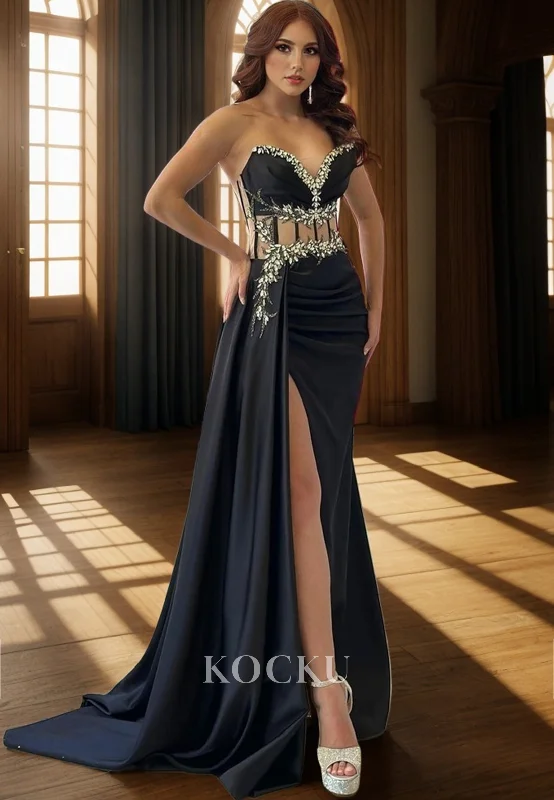 evening dress with sequins-Elegant & Luxurious Sleeveless Rhinestone A-Line Evening Party Prom Dress