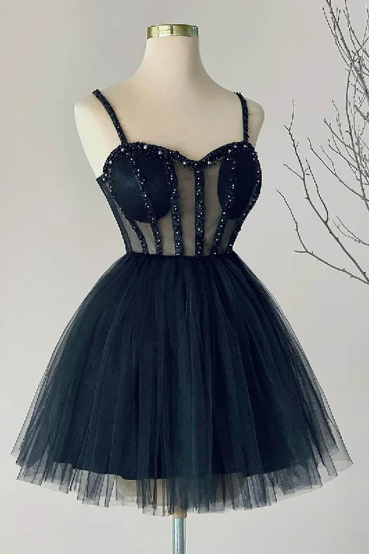 elegant velvet evening dress-A line Sweetheart Tulle Beads Short Homecoming Dress Party Gown QH2477