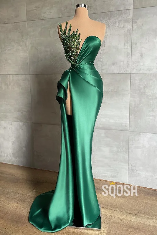 bodycon evening gown-Sheath/Column Evening Dress Green Lace V-neck Long Prom Dress QP1378