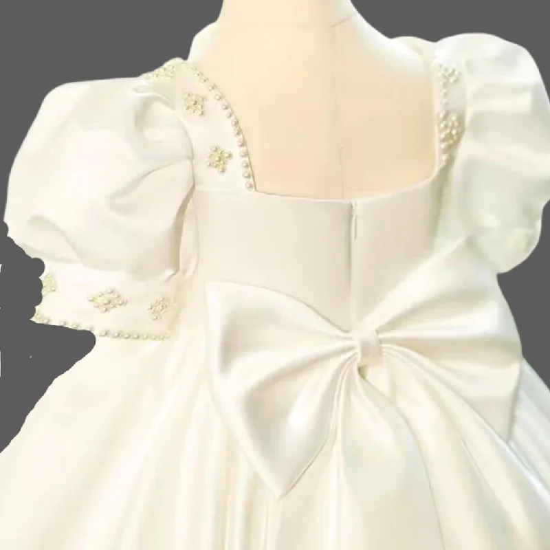 evening gown with pleated skirt-GownLink Satin A-Line Flower girl dress GLBP5