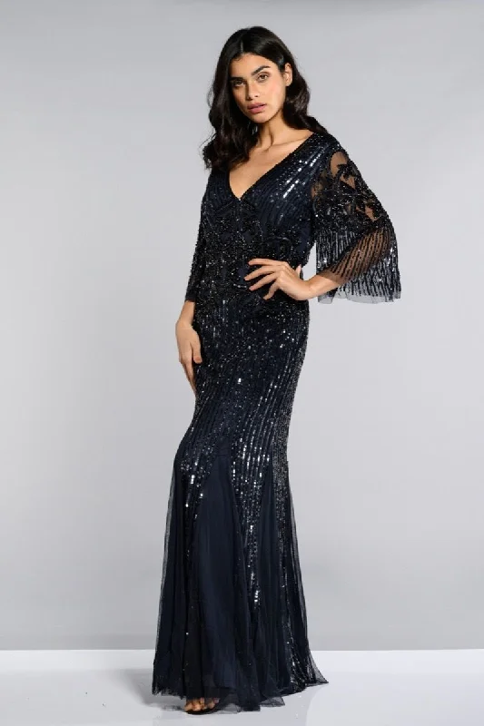 black lace evening dress-Galina Gown in Navy