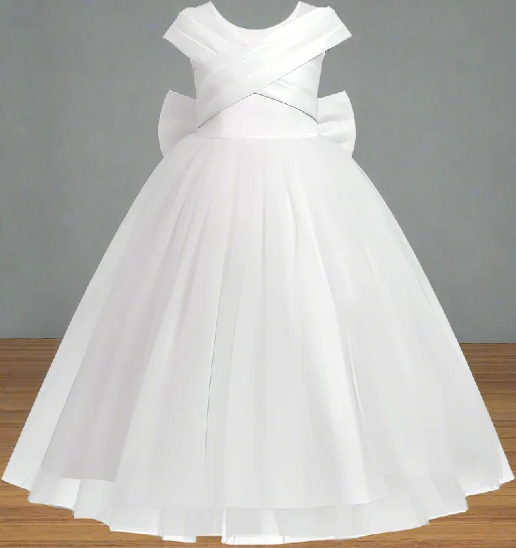 evening dress with ruffles-GownLink First Holy Communion Bow Dress for Girls