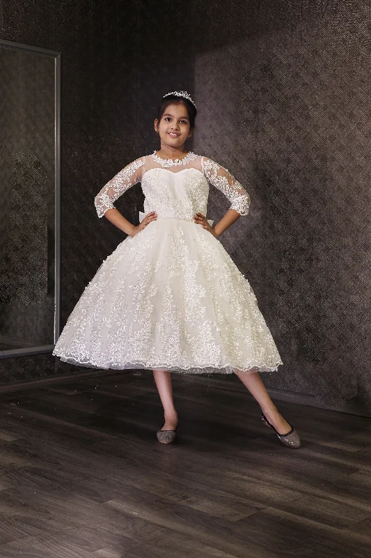 evening gown with floral lace-GownLink Holycommunion Dress for Your Little Princess HLCD30