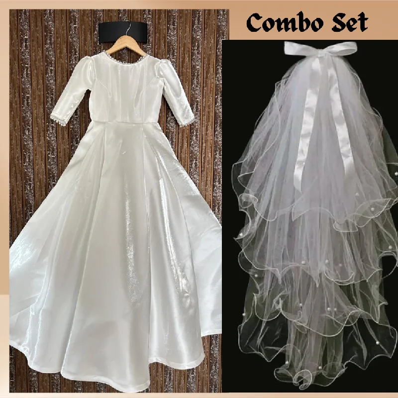 lace evening dress-GownLink's Combo Set for First Holy Communion White Dress 2 Items