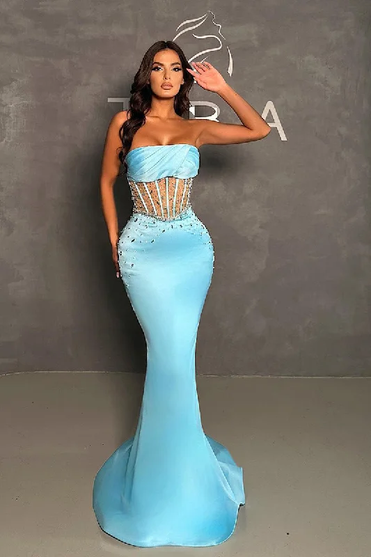 formal evening dress-Chic Strapless Beads Mermaid Formal Evening Gowns QP0862