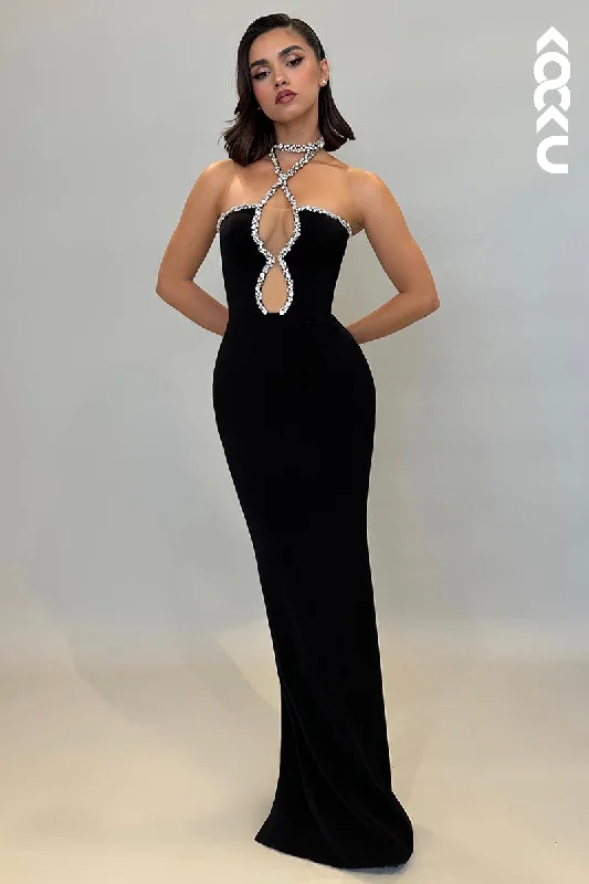 formal red evening dress-L2179 - Sexy Rhinestone Halter Sleeveless Evening Party Prom Dress