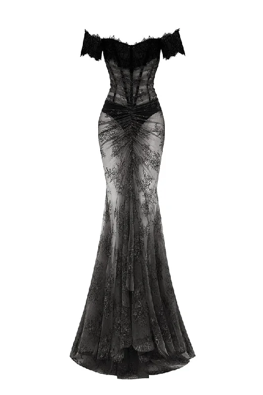 formal evening gown-Off-the-shoulder corset lace gown