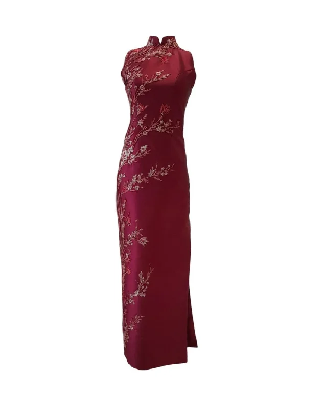 off-the-shoulder evening gown-Rent: Albert Yanuar - Red Sister Cheongsam Gown