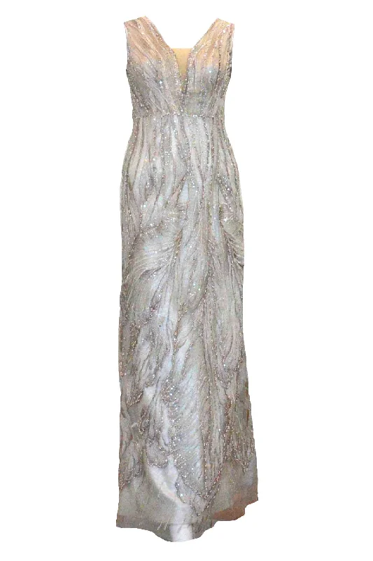 chiffon evening dress-Rent: Didi Budiardjo - Gold Embellishment V Neck Gown