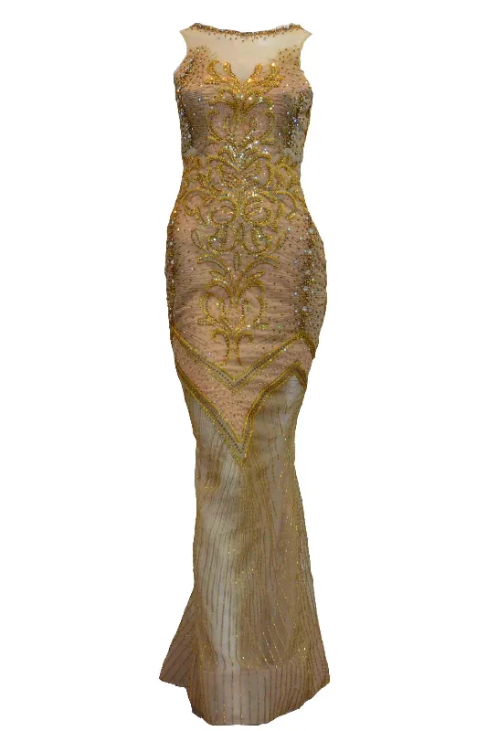 elegant ball gown evening dress-Rent : Eko Tjandra - Gold Beaded Mermaid Gown