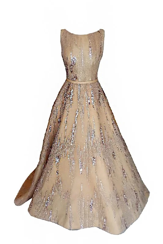 empire waist evening gown-Rent: Hian Tjen Gold Sleeveless Ball Gown