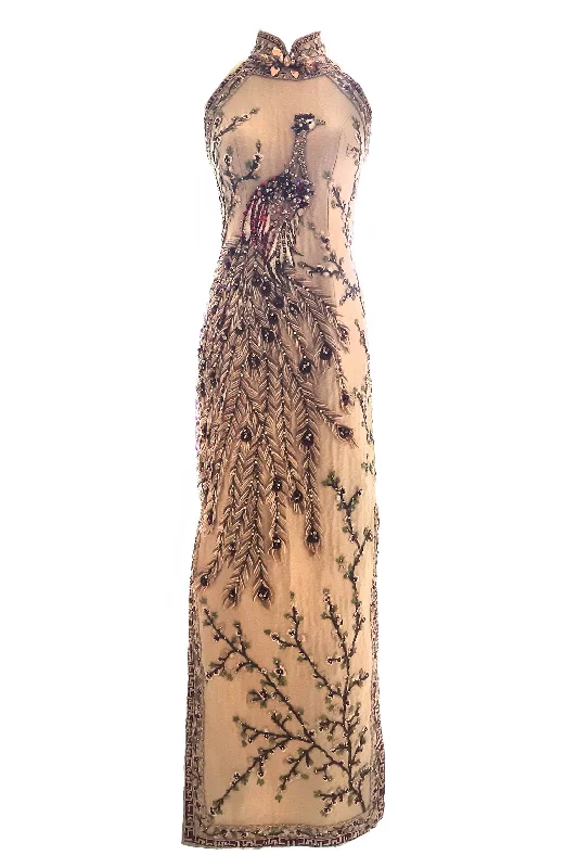 shimmering evening gown-Rent : Private Label - Nude Phoenix Cheongsam Gown