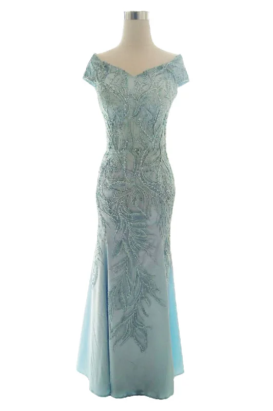 evening dress for prom-Rent : Wearbi Riana Blue Sabrina Embroidery Gown