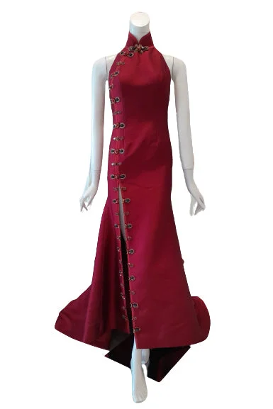 satin evening dress-Rent: Yefta Gunawan Red Halter Cheongsam Mermaid Gown