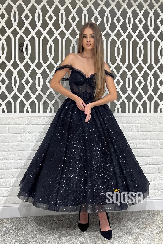 velvet evening gown-Chic & Modern A-Line Off-Shoulder Straps  Prom Evening Dress  QP0830