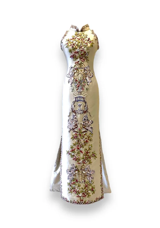 pleated evening gown-Rent : Stella Lunardy Cheongsam Olive Gown