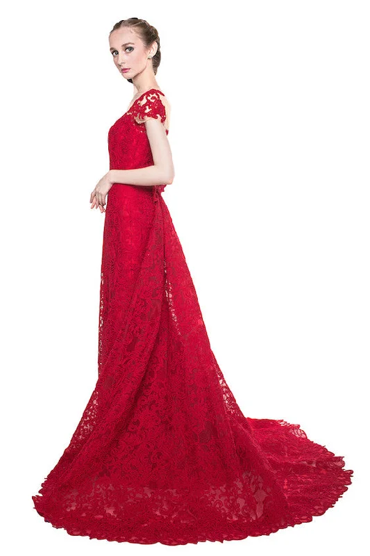 evening dress with side slit-Rent: Yefta Gunawan Red Butterfly Gown