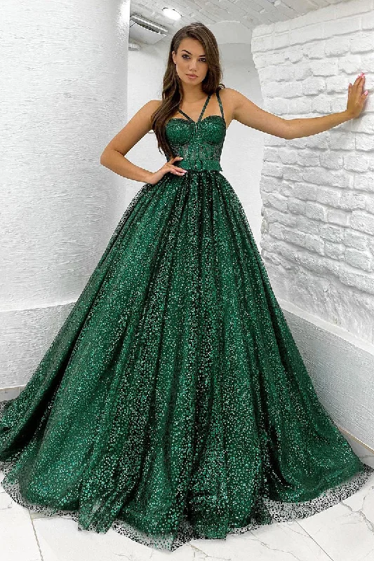 evening dress with fringe-Spaghetti Straps A-line Sparkly Prom Dress with Pockets QP0846